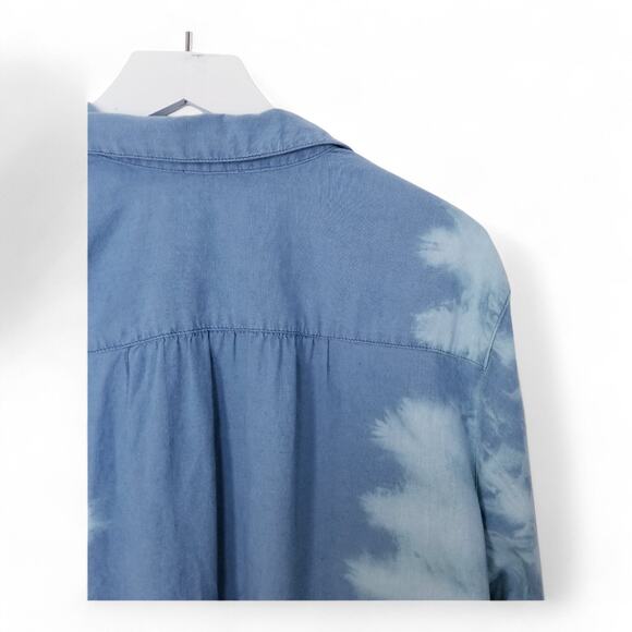 J Jill Linen Blend Tie Dye Blue Roll-Tab Sleeve Button Up Shirt - Size XL - Picture 6 of 10